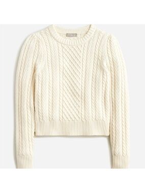 J CREW Cable-knit puff-sleeve crewneck sweater in Natural